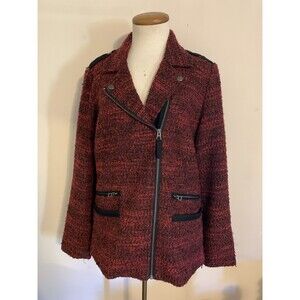 Lucky Brand Jacket Womans M Red Black Tweed Y2K Moto Motorcycle Grunge